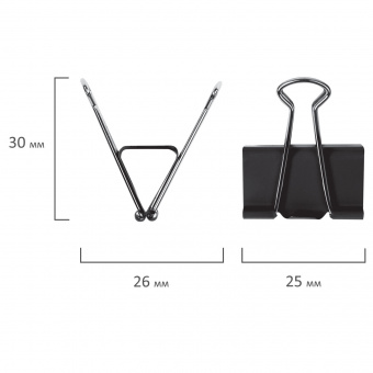 Зажим для бумаг 25мм черные металл STAFF EVERYDAY на 100л КОМПЛЕКТ 12шт