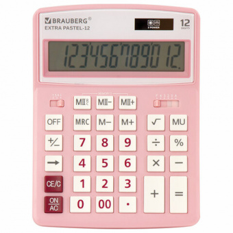 Калькулятор настольный BRAUBERG EXTRA PASTEL-12-PK (206x155 мм), 12 разрядов, двойное питание, РОЗОВ