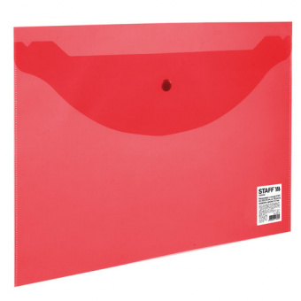 Папка-конверт с кнопкой STAFF, А4, до 100 листов, прозрачная, красная, 0,12 мм