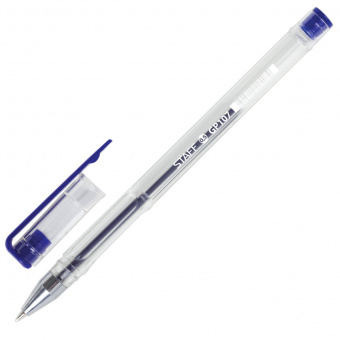 Ручка гелевая STAFF "Basic", СИНЯЯ, корпус прозр., хром. детали, узел 0,5 мм, линия письма 0,35 мм