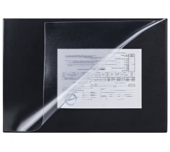 Коврик-подкладка настольный для письма, 590х380мм, BRAUBERG, черный с прозр. карманом