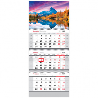 Календарь квартальный OfficeSpace Standard на 2021 год "Осеннее озеро", с бегунком
