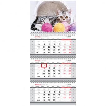 Календарь настенный квартальный на 2019 год OfficeSpace «Mini» Котенок с клубочком