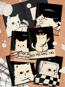 Тетрадь 48 л. А5 клетка, на скрепке, офсет LOREX MOOD CAT мелованный картон, двойная обложка, запечатка форзаца, soft touch