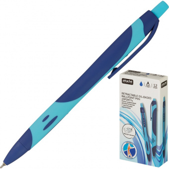Ручка шариковая автоматическая масляная Attache Selection "Sporty", 0,5 мм, стержень синий, корпус голубой