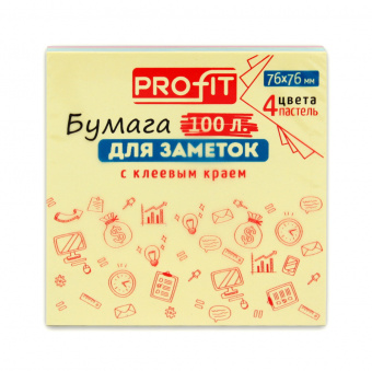 Блок самоклеящийся (стикер) 76х76мм 100л ассорти 4цвета неон "Profit"