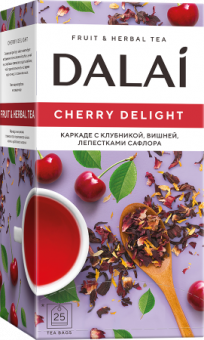 Чайный напиток пакетированный "DALAI"«ЧЕРРИ ДИЛАЙТ» каркаде со вкусомом клубники, вишни и миндалья 25 пак/упак.