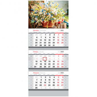 Календарь квартальный, 3 блистера на гребне, OfficeSpace "Летние цветы", 2022 г.