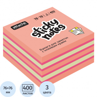 Блок самоклеящийся 76х76мм 400л ассорти розовый Attache Selection 