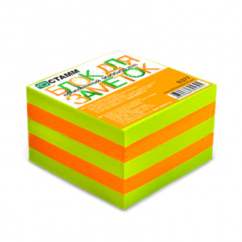Блок для записей проклеенный СТАММ «Neon», куб 9 × 9 × 5 см, зеленый, оранжевый