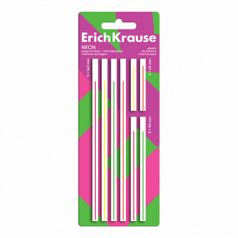 Клейкие закладки пластиковые ErichKrause Neon, 5x140 мм, 5x45 мм, 5x90 мм, 160 листов, 4 цвета