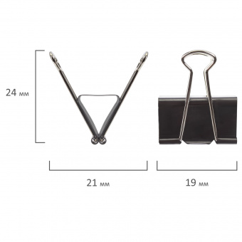 Зажимы для бумаг 19мм черные  STAFF "EVERYDAY", на 60 листов КОМПЛЕКТ 12 шт.,