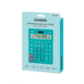 Калькулятор настольный Casio GR-12C-LB, 12 разрядов, двойное питание, бирюзовый