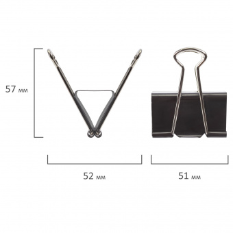 Зажимы для бумаг 51мм черные STAFF "EVERYDAY" на 230 листов, КОМПЛЕКТ 12 шт.