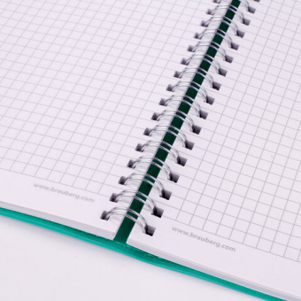Бизнес-тетрадь А5 80л клетка на гребне (спираль) 148×218 мм,   BRAUBERG «Office PRO», под кожу, клетка, 80 л., бирюзовая