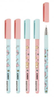 Ручка шариковая на масляной основе LOREX KIDS FUNNY CAT Slim Soft Grip синяя 0,5 мм, ассорти круглый корпус, покрытие ultra-soft touch, грип