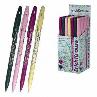 Ручка шариковая ErichKrause R-301 Stick Floral Soul 0.7, цвет чернил синий