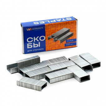 Скобы №24/6 оцинкованные 1000шт Workmate, в карт. коробке