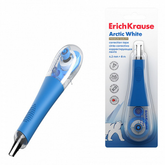 Корректирующая лента ErichKrause Arctic white, с резиновой вставкой, 4.2мм х 8м, голубой