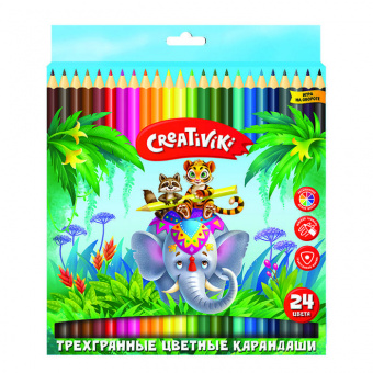 Карандаши цветные Creativiki, 24 цвета, трехгранные, заточенные