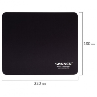 Коврик для мыши SONNEN "BLACK", резина + ткань, 220х180х3 мм