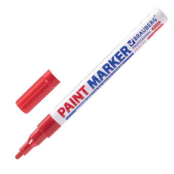 Маркер-краска лаковый (paint marker) 2 мм, КРАСНЫЙ, НИТРО-ОСНОВА, алюминиевый корпус, BRAUBERG PROF.