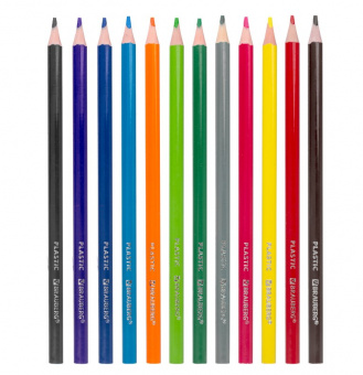 Карандаши цветные BRAUBERG PREMIUM, 12 цветов, пластиковые, трехгранные, грифель мягкий 3 мм