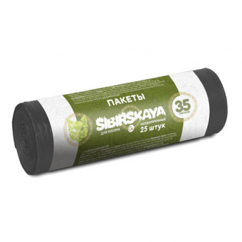 Мешки для мусора 35л черные в рулоне 25 шт, ПНД, 53х56 см, 7 мкм, GR SIBIRSKAYA