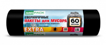 Пакеты для мусора 60л 30шт/рулон ПНД Mirpack Extra 12мкм 60*70см цв. черный