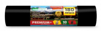 Пакеты для мусора 180л 10шт/рулон 35мкм ПВД PREMIUM+ 93*110см цв. черный