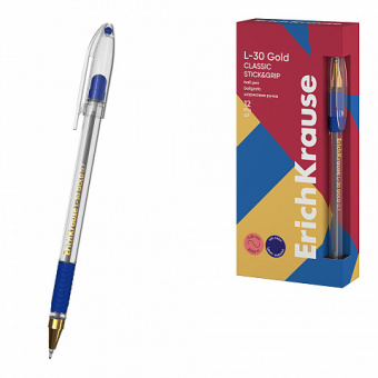 Ручка шариковая ErichKrause L-30 Gold Stick&Grip Classic 0.7, Super Glide Technology, цвет чернил синий