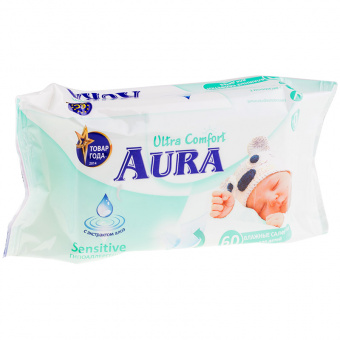 Салфетки влажные Aura «Ultra comfort», 60 шт., для детей, экстракт алоэ