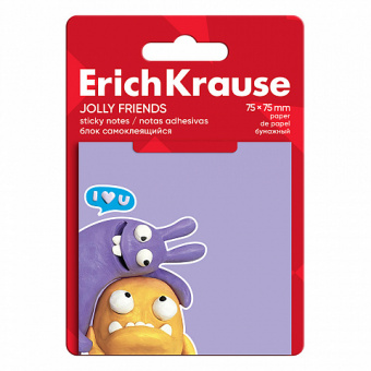 Блок самоклеящийся бумажный ErichKrause Jolly Friends, 75х75 мм, 50 листов, ассорти