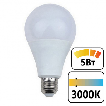 Лампа светодиодная A60, 5 (45) Вт, цоколь E27, «грушевидная», теплый белый свет