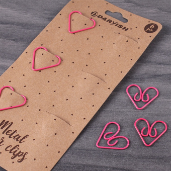 Скрепки металлические "Сердечко" цветн. "Darvish" 6шт/уп (набор)