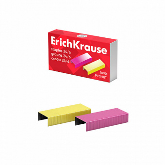 Скобы для степлера Erich Krause, №24/6, 1000 шт., цветные