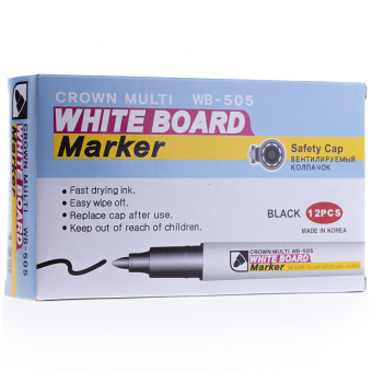 Маркер для доски Crown "Multi Board Slim", пулевидный наконечник 2 мм, черный