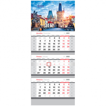 Календарь квартальный, 3 блистера на гребне, OfficeSpace "Prague", 2022 г.