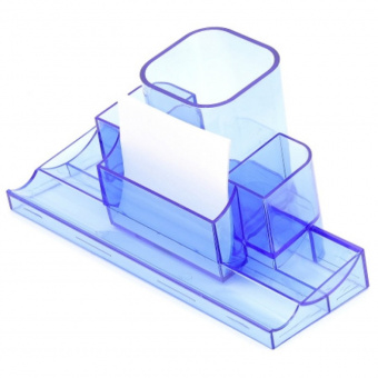 Подставка для канцелярских принадлежностей пластик "Башня" прозрачный синий на 7 отделений