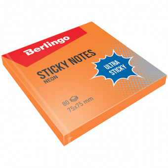 Блок самоклеящийся Berlingo "Ultra Sticky", 75 × 75 мм, 80 л., оранжевый неон