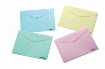 Папка-конверт на кнопке А4 180мкм (330х238мм), непрозрачная, пастельный голубой