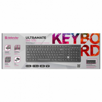 Клавиатура беспроводная DEFENDER UltraMate SM-535 RU, USB, 108 клавиш, 2,4 Ghz, черная /офисмаг