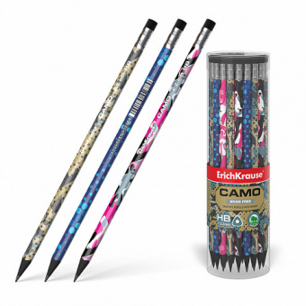 Карандаш чернографитный пластиковый ErichKrause Camo, трехгранный, с ластиком, HB