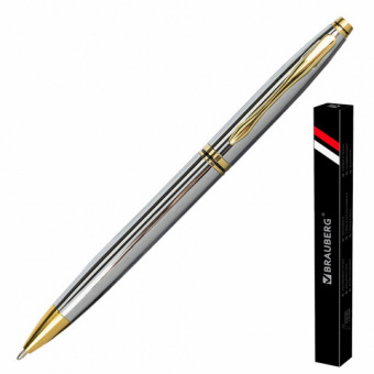 Ручка подарочная шариковая BRAUBERG «De Luxe Silver», корпус серебристый, узел 1 мм, линия письма 0,7 мм, синяя