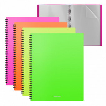 Папка файловая пластиковая на спирали ErichKrause Matt Neon, с 40 прозрачными карманами, A4, ассорти