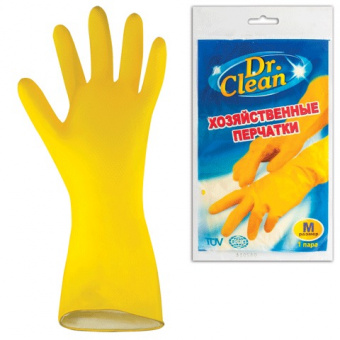 Перчатки хозяйственные «Dr.Clean», латексные, размер M, желтые