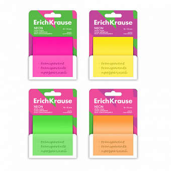 Блок самоклеящийся пластиковый ErichKrause Neon, 75X75 мм, 50 листов, ассорти