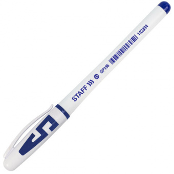 Ручка гелевая с грипом STAFF "Manager" GP-196, СИНЯЯ, корпус белый, игольчатый узел 0,5 мм, линия письма 0,35 мм