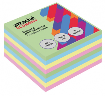 Блок самоклеящийся Attache Economy 76х76 мм 8 цветов (1 блок на 400 листов)