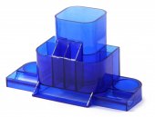 Подставка для канцелярских принадлежностей пластик "Башня" прозрачный синий